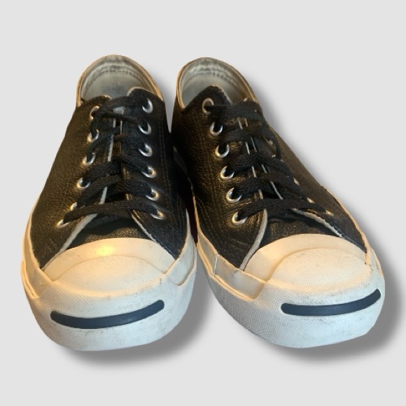 Converse Jack Purcell Black Pebbled Leather Low Top Sneakers Sz 7.5 - Picture 3 of 8